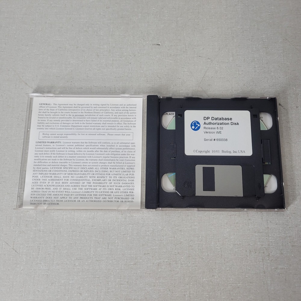 Biolog 650038 DP Database 6.p2 WE Program CD w/ Authorization Floppy Disk