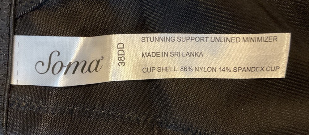 Soma Stunning Support Unlined Underwire Minimizer Bra Black Size 38DD NWT