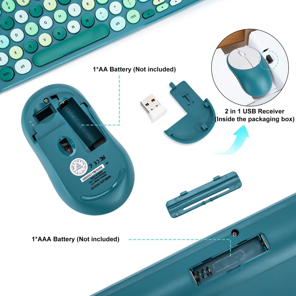Wireless Keyboard and Mouse Combo Retro Typewriter Keyboard with Round Keycap...