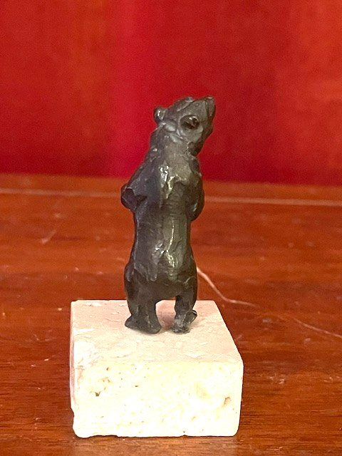 Vintage Small Bronze Bear Statue On Stone Base