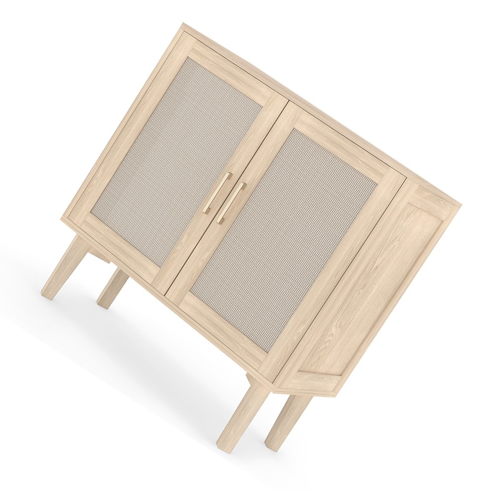 Buffet Cabinet With Rattan Decor Doors Solid Wood Feet Multifunctional PHPF