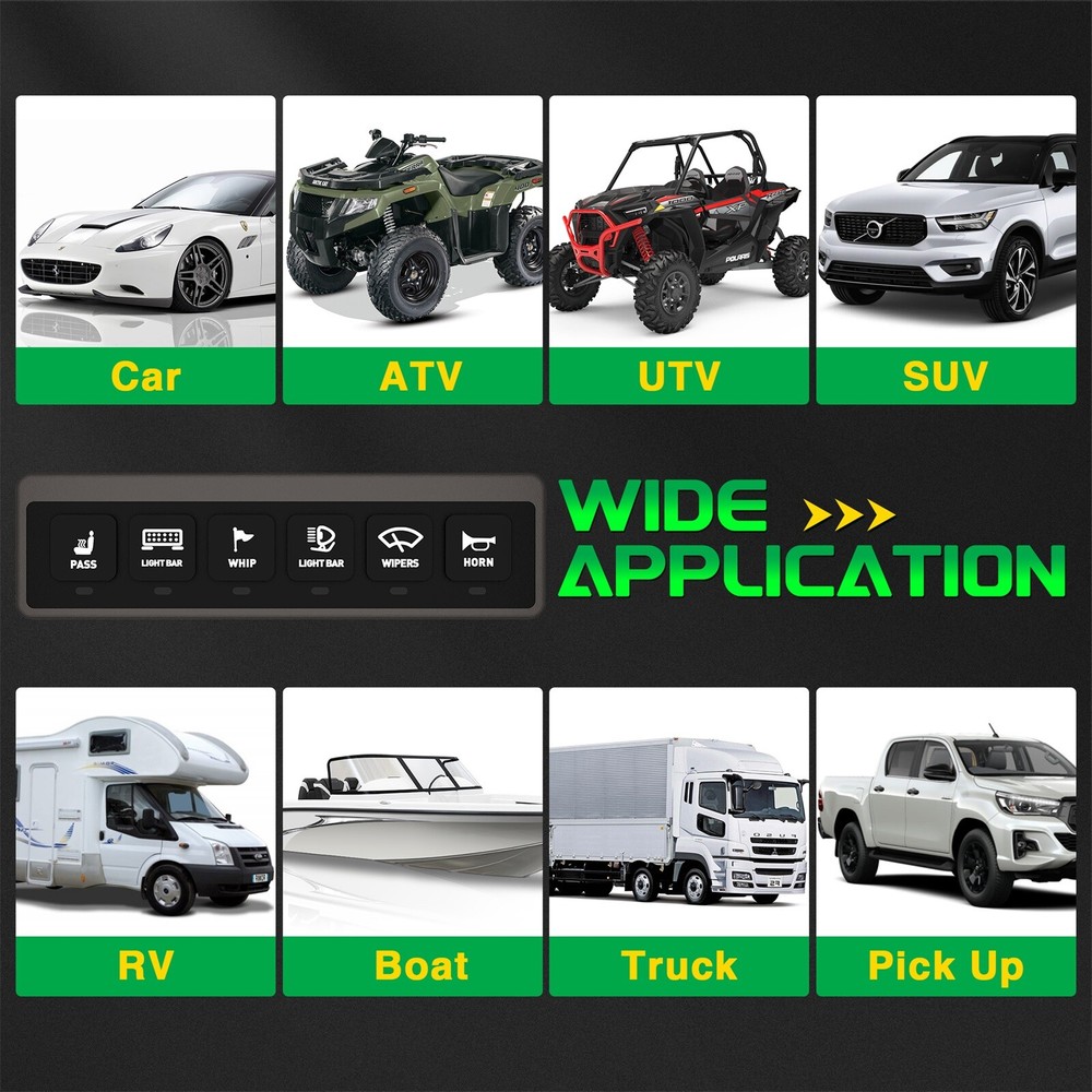 Wireless 6 Gang Switch Panel Led Light Bar Switch Panel Led Flash Toggle Switch