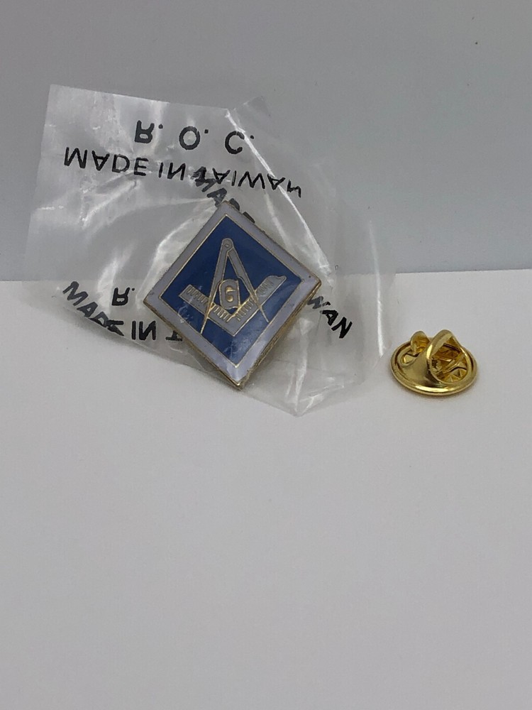 Vintage Masonic Square & Compasses Diamond Shape Blue Background