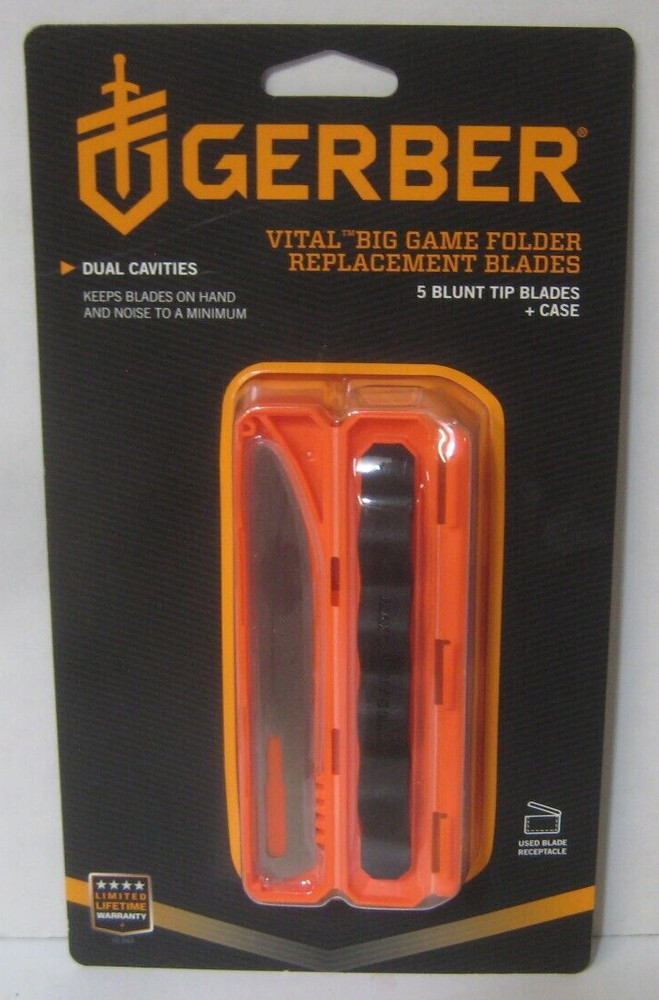 Gerber Vital Big Game Folder Replacement Blades "Blunt Tip"  5 Tips plus Case