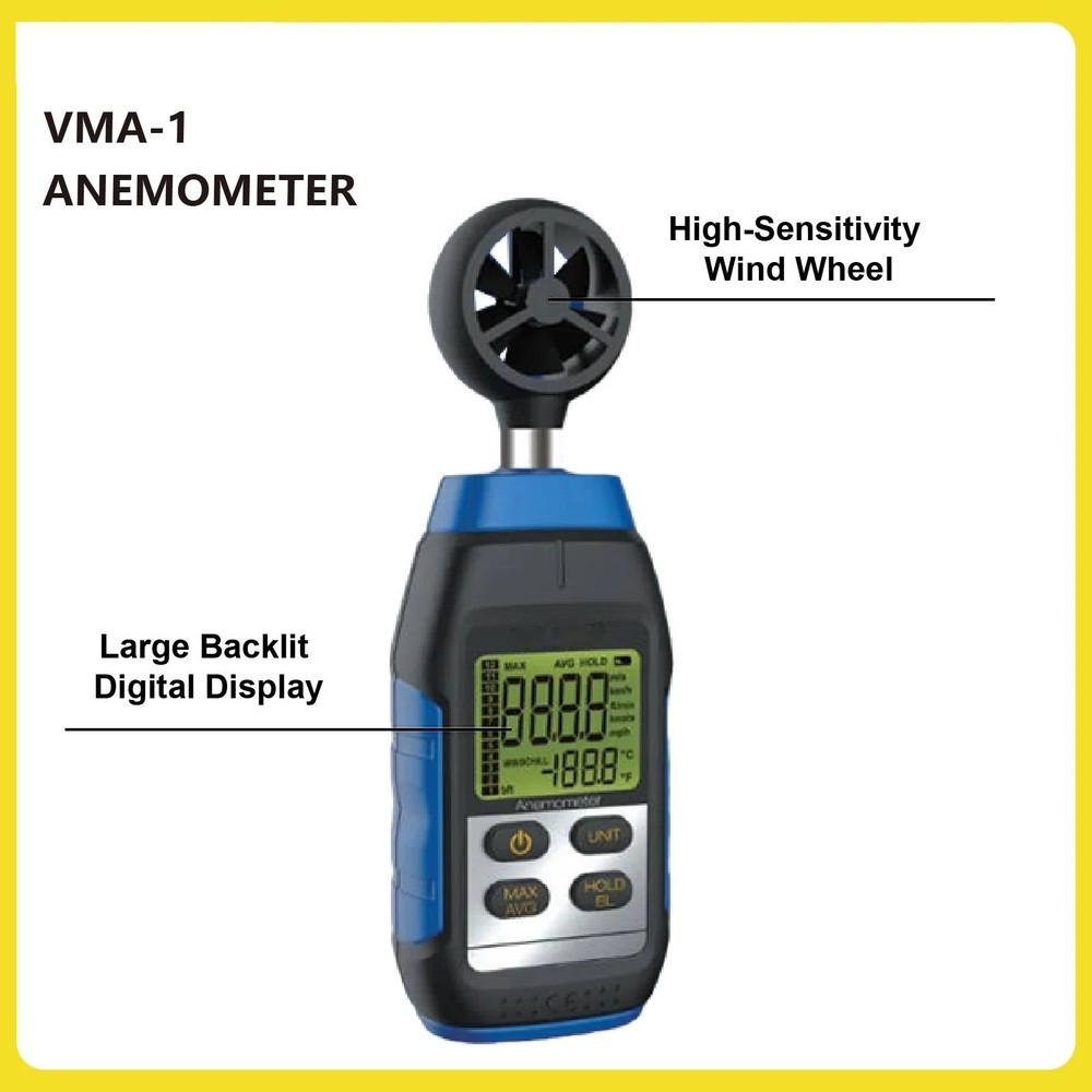 Digital Anemometer Wind Speed Meter Handheld Airflow Tester HVAC VMA-1 Backlit