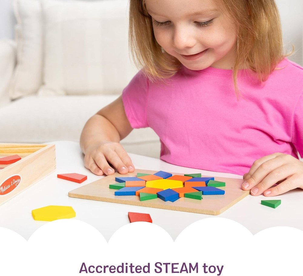 Melissa & Doug Pattern Blocks and Boards with 120 Multi-Colored Wooden Shape Til
