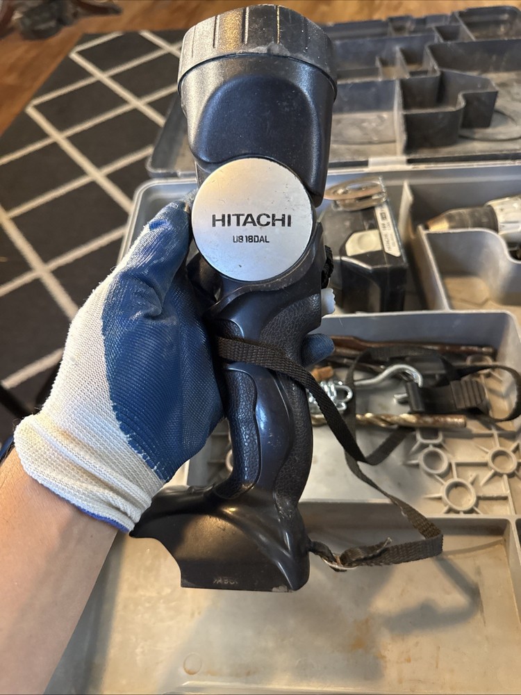 2 HITACHI DRILLS , FLASHLIGHT AND CASE, ALL UNTESTED NEEDS CHARGER