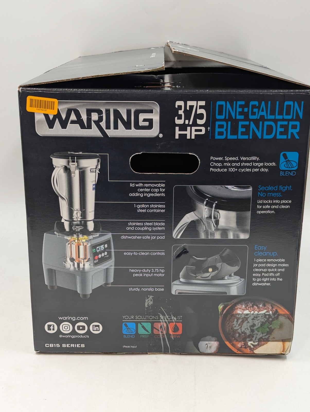 Waring CB15 Heavy Duty One Gallon 3.75HP 3-Speed Commercial Blender