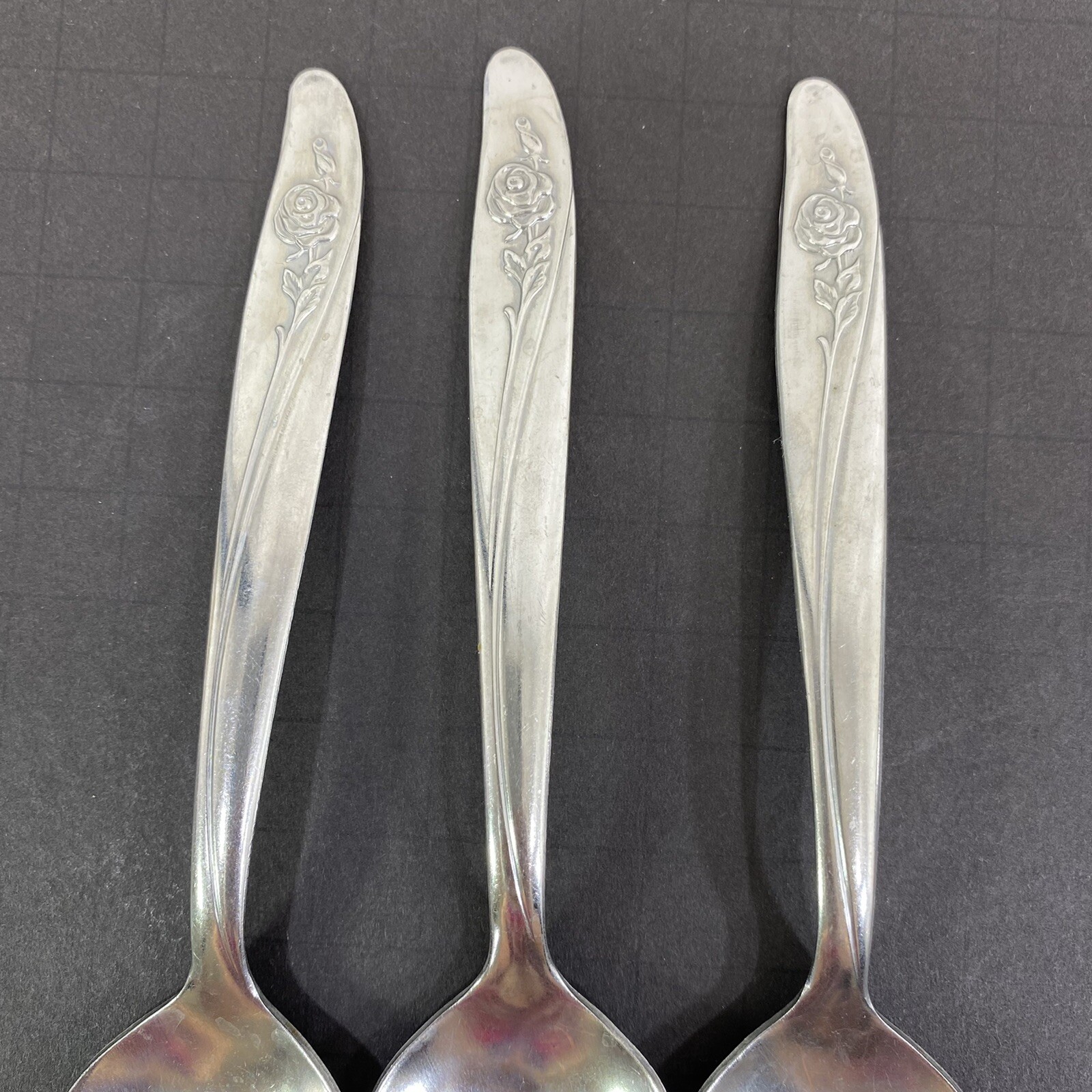 Oneida Custom Stainless ROSEANNE Flatware Set 3 Oval Soup Dessert Spoons 6 1/2"