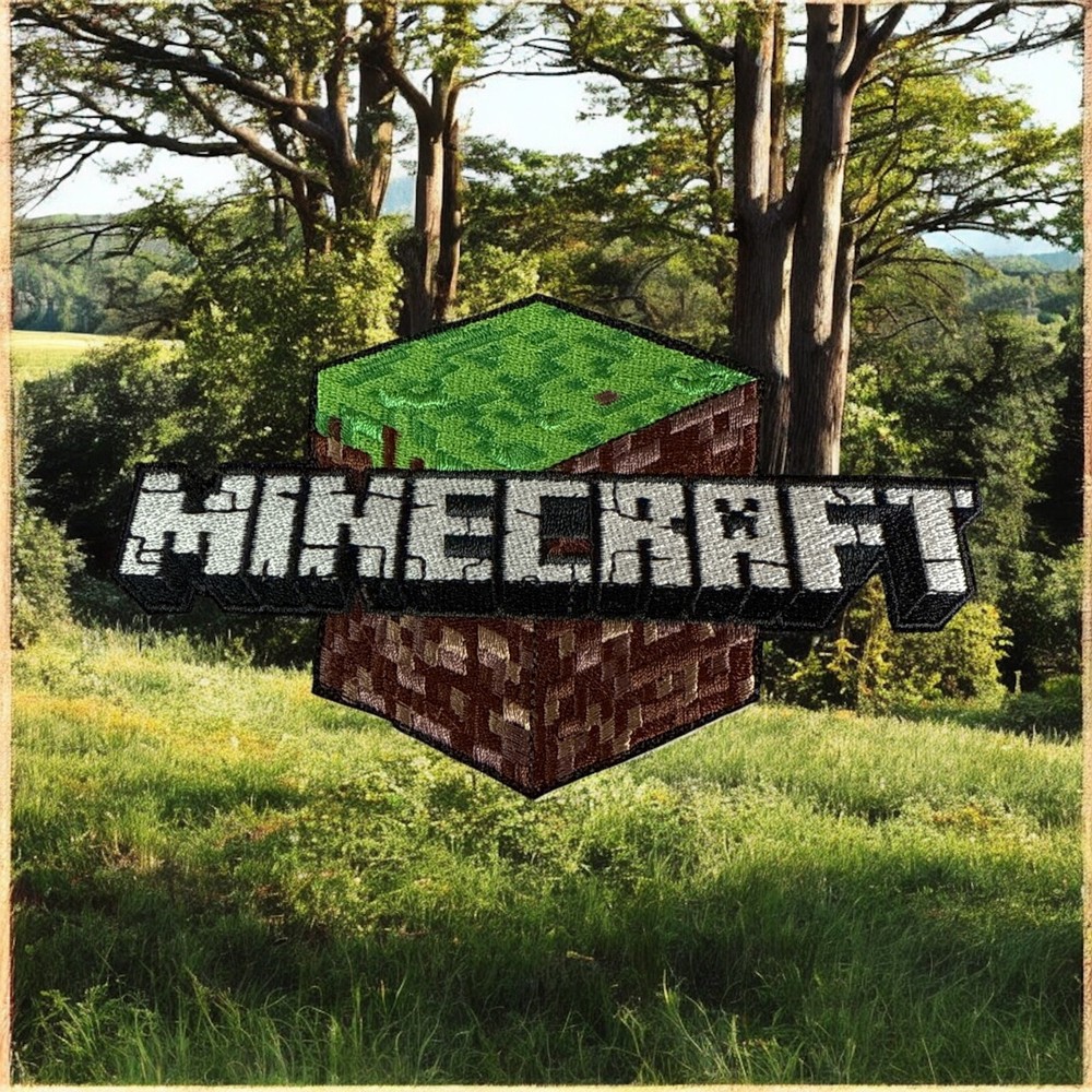 Minecraft Cube Embrodery Patch 6" X 3.34"
