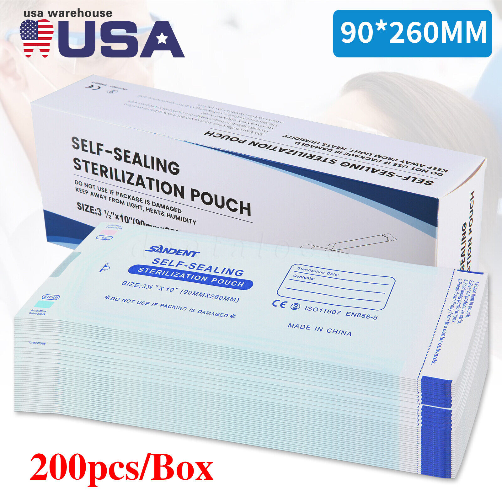 1000 3.5" x 10" Dental Sterilization Pouches Sterilizer Autoclave Bags Tool Nail
