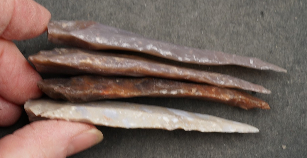 4 Thin Bent 3.2"-3.5" Flint Arrowhead Spear Project Point Knife Blade BB785