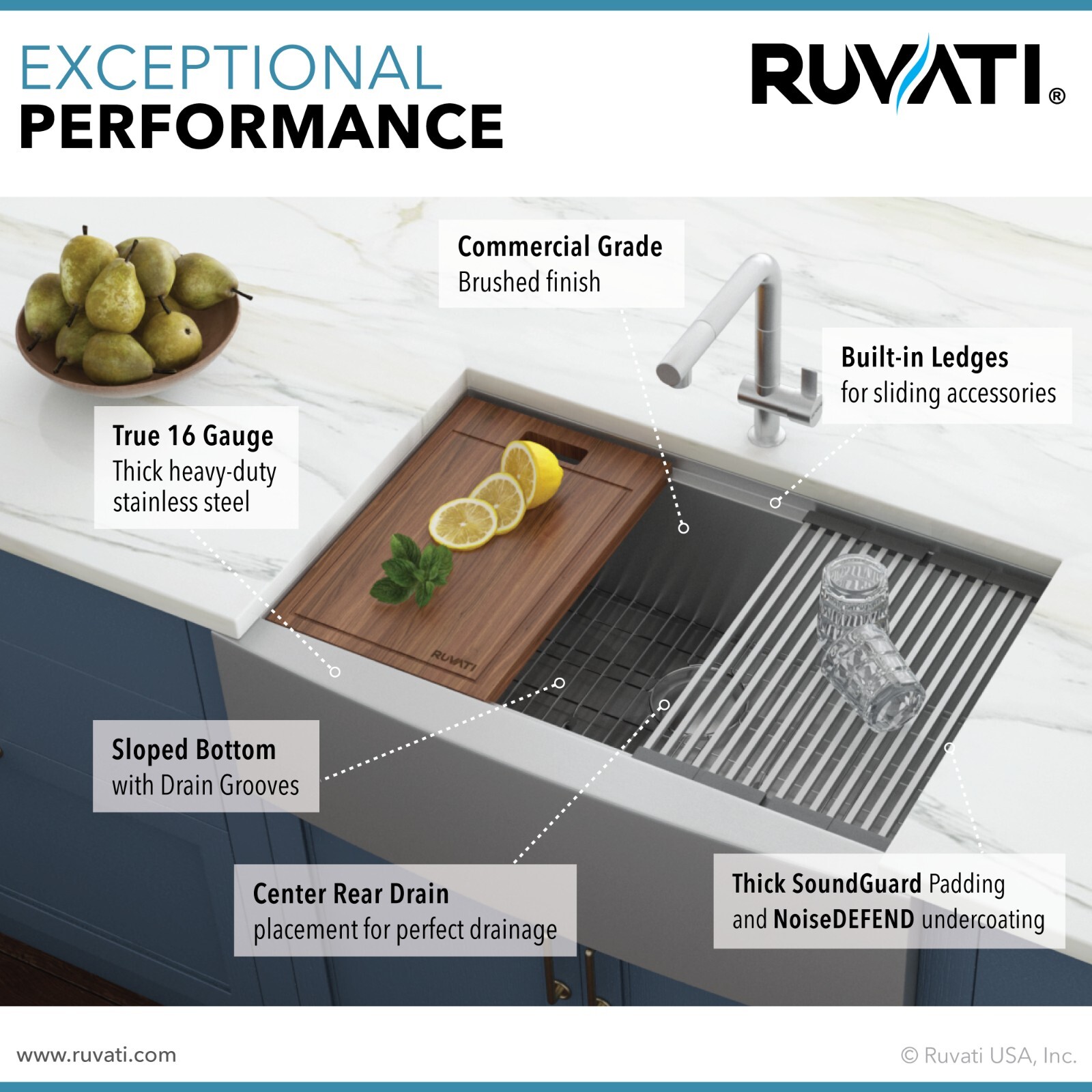 Ruvati 36" Apron-front Workstation Farmhouse 16 Gauge Kitchen Sink- RVH9300