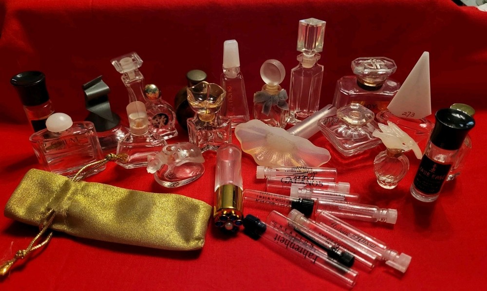 Large Lot 17 Empty Miniature Perfume Bottles and 10 Empty Sample Tubes