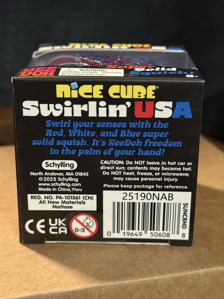 Nee Doh Nice Cube Super Solid Squish Toy Red White Blue 25190NAB