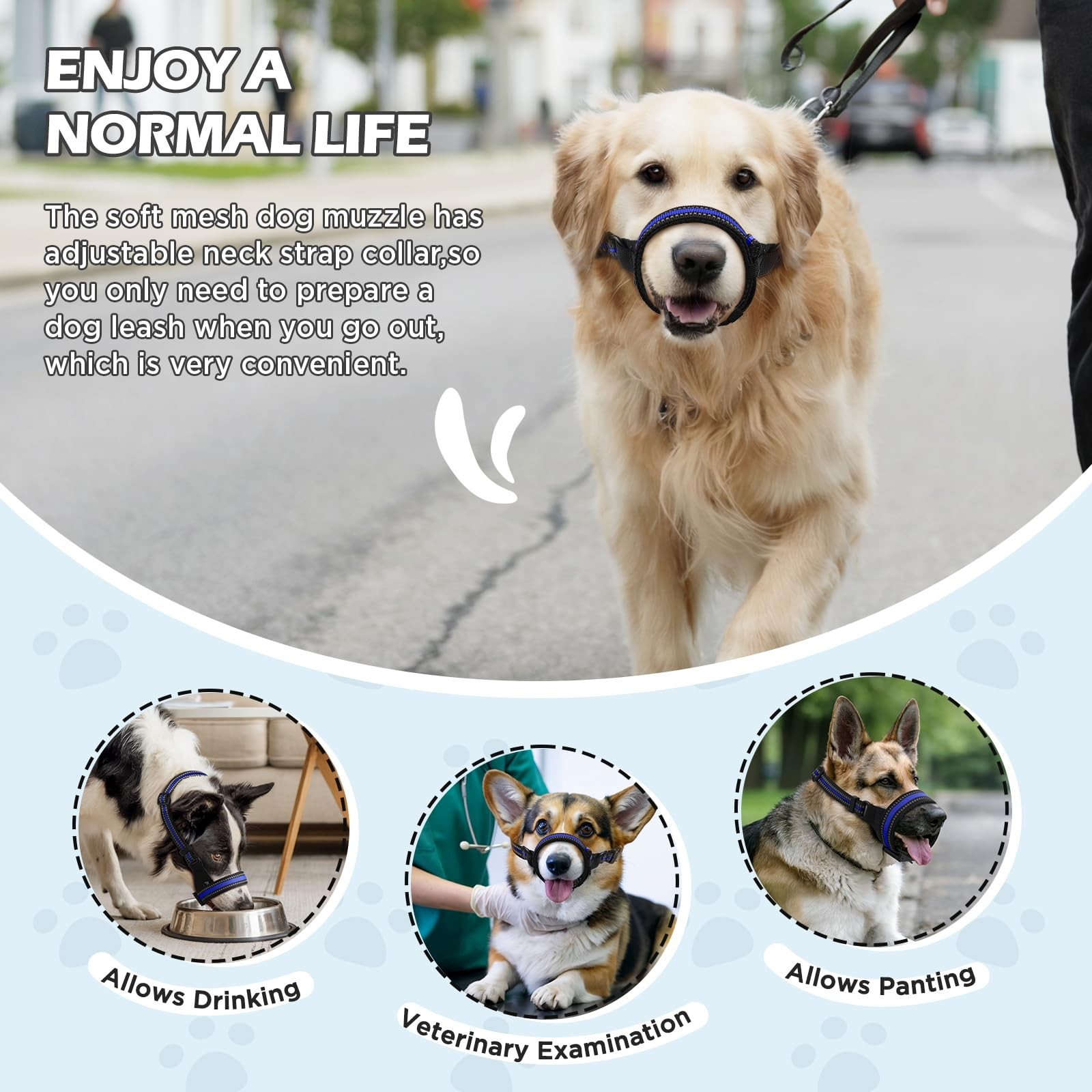 Dog Muzzle Anti-Bite Adjustable Breathable Soft Small Medium Large Dogs