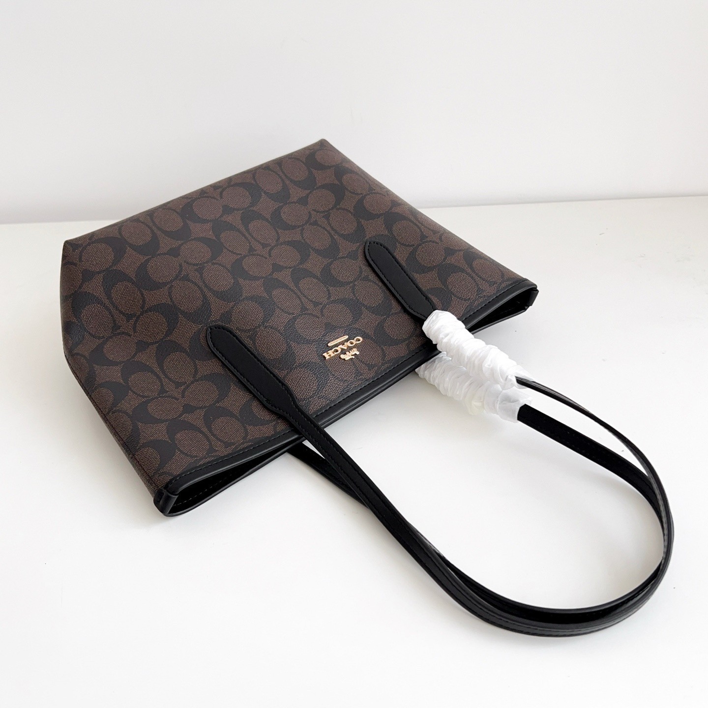 COA CU759 Small City Tote Signature Coated Canvas Black Brown Outlet Brand New