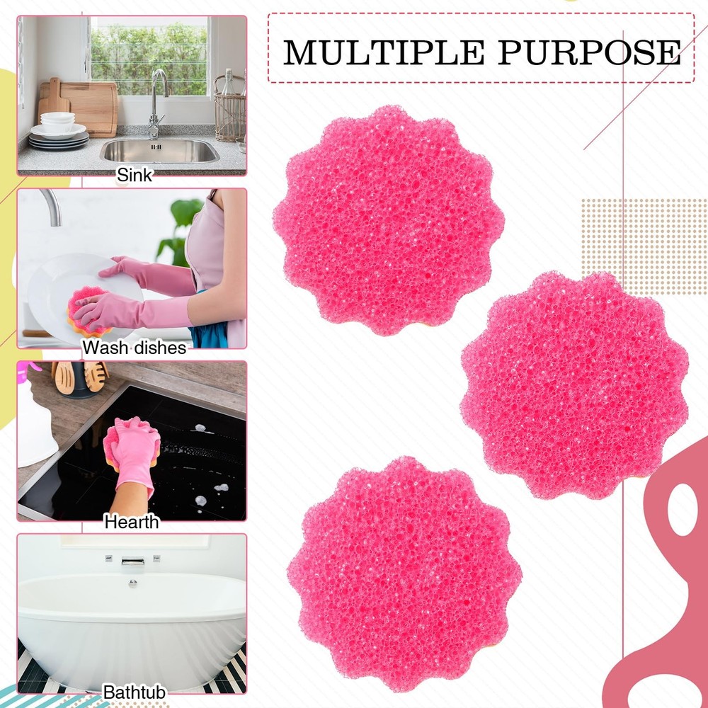 3 Pcs Dual Sided Scrub Sponge Multi Functional Cute Temperature Sensitive