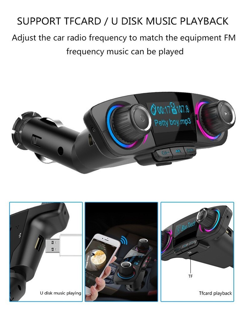 Bluetooth 4.0 FM Transmitter AUX 1.3in LED Screen Modulator Handsfree Car Kit