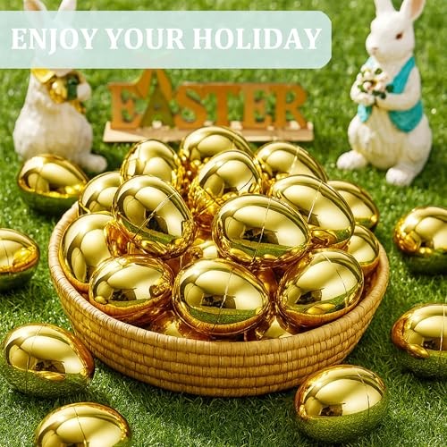 Golden Easter Eggs 30 Pack, 2.36'' Fillable Plastic Eggs for Easter Egg Hunt,
