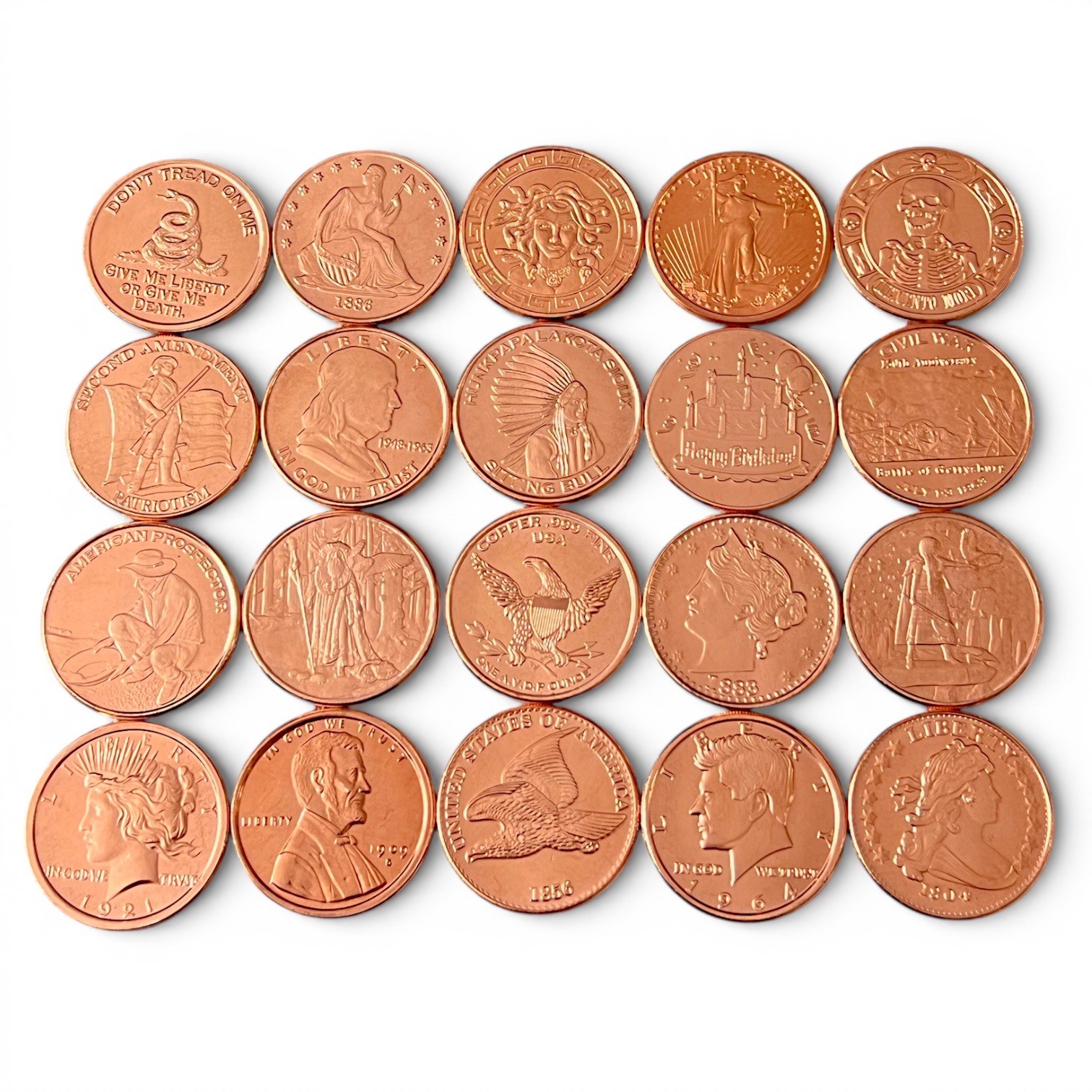 (100) PACK - Sellers Choice - 1 OZ COPPER ROUND - BULLION - 5 different designs