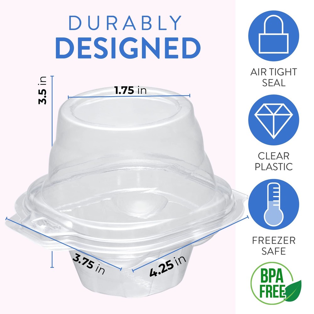 Individual Cupcake Containers (100 Pack) | Clear Plastic Disposable Cupcake Boxe