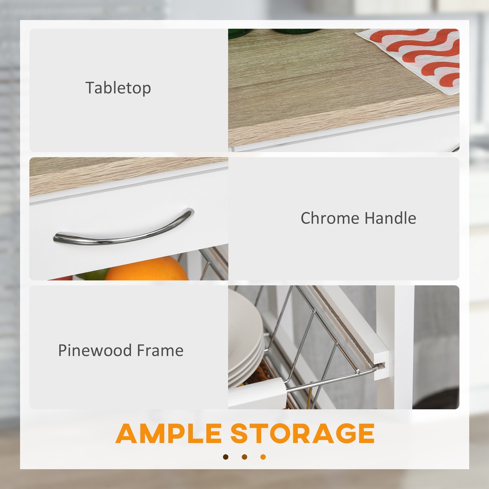 Indoor Moving Kitchen Island w/ Ample Storage Space & Solid Structure, White