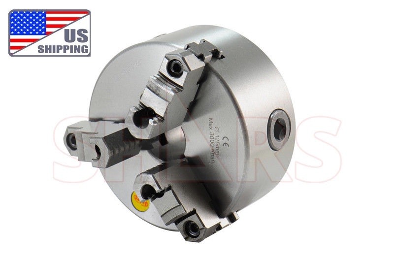 SHARS 5" 3Jaw Reversible Jaw Self-Centering Lathe Chuck+.003” TIR Certificate L[