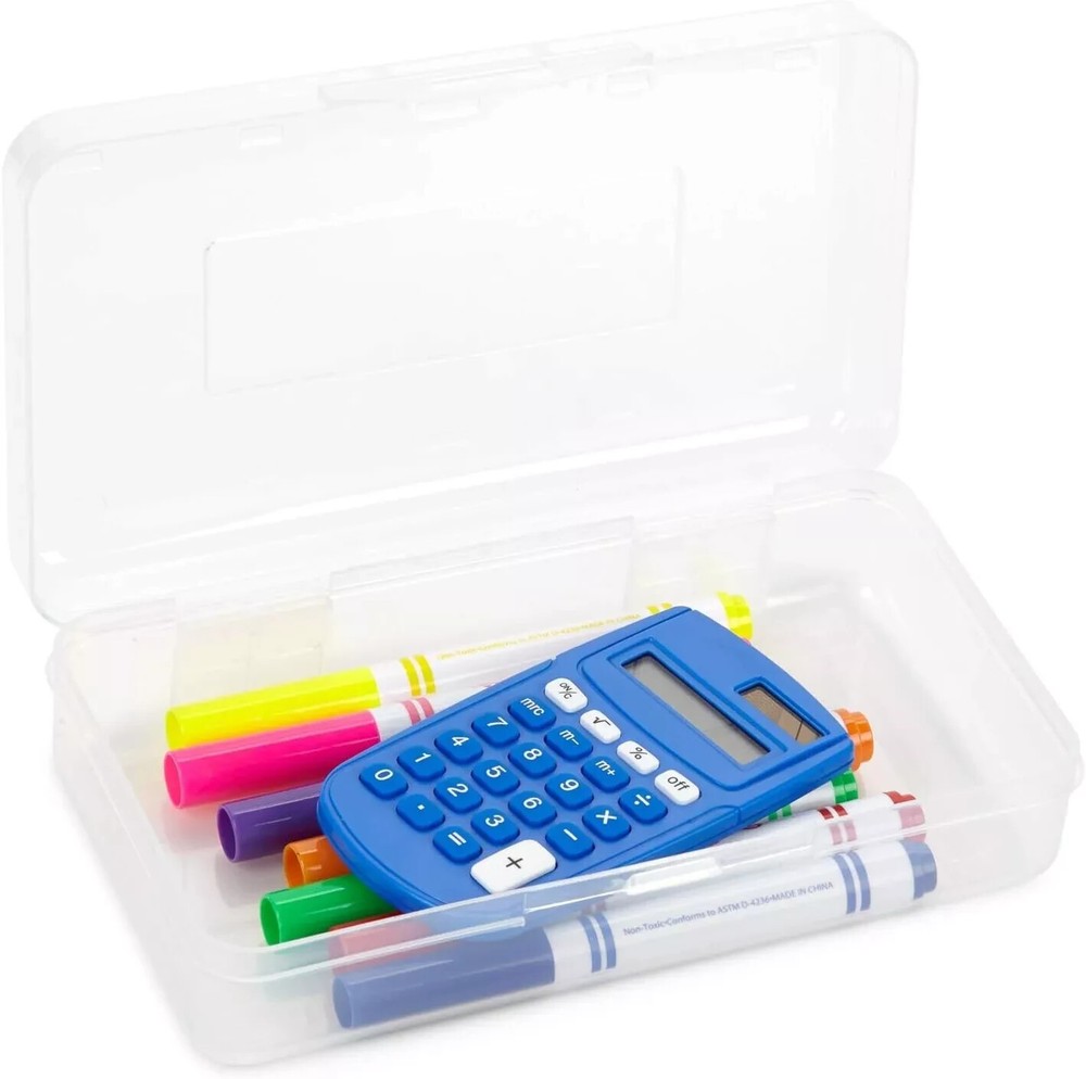 BLUE SUMMIT PLASTIC PENCIL BOXES,CLEAR-4 PACK