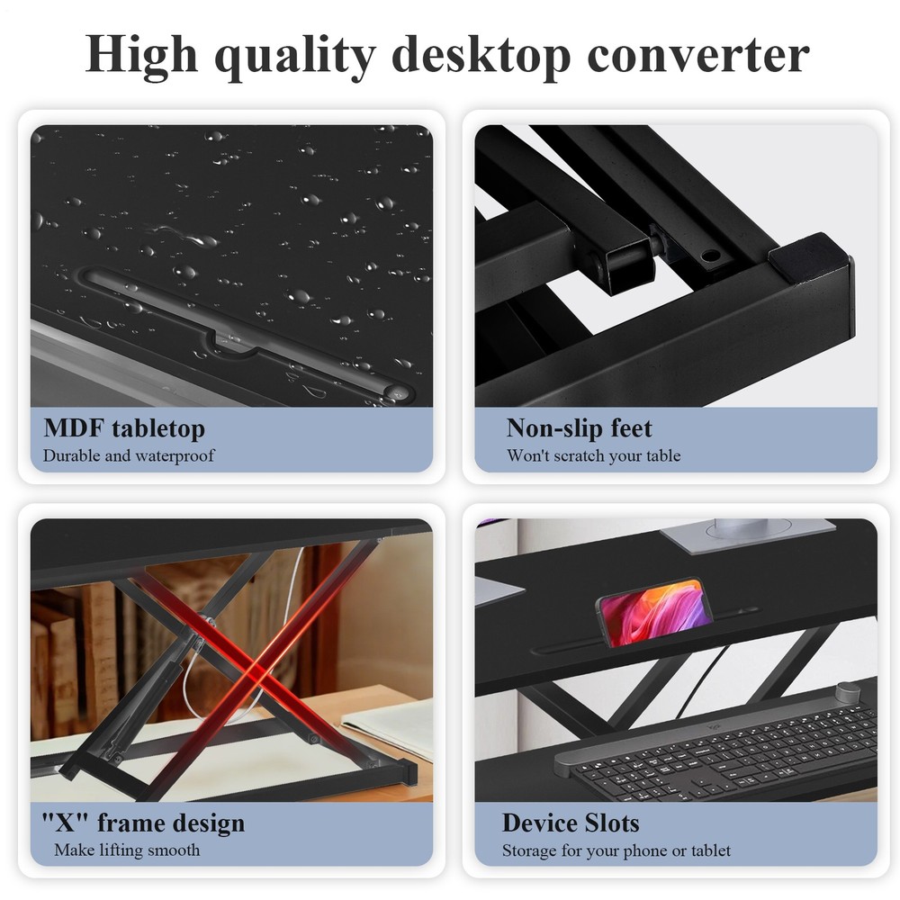 37" Sit-Stand Desk Riser Adjustable Converter Rustic