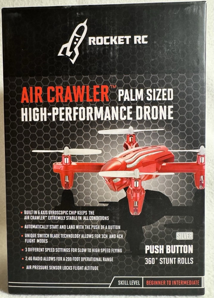 ROCKET RC AIR CRAWLER PALM SIZED HIGH PERFORMANCE DRONE RED-BOX HAS SOME DAMAGE