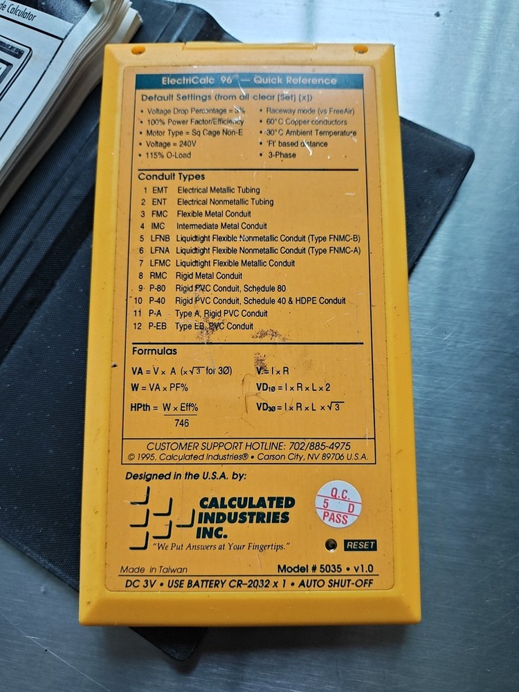 ElectriCalc 96 NEC Code Calculator With Case Yellow Working