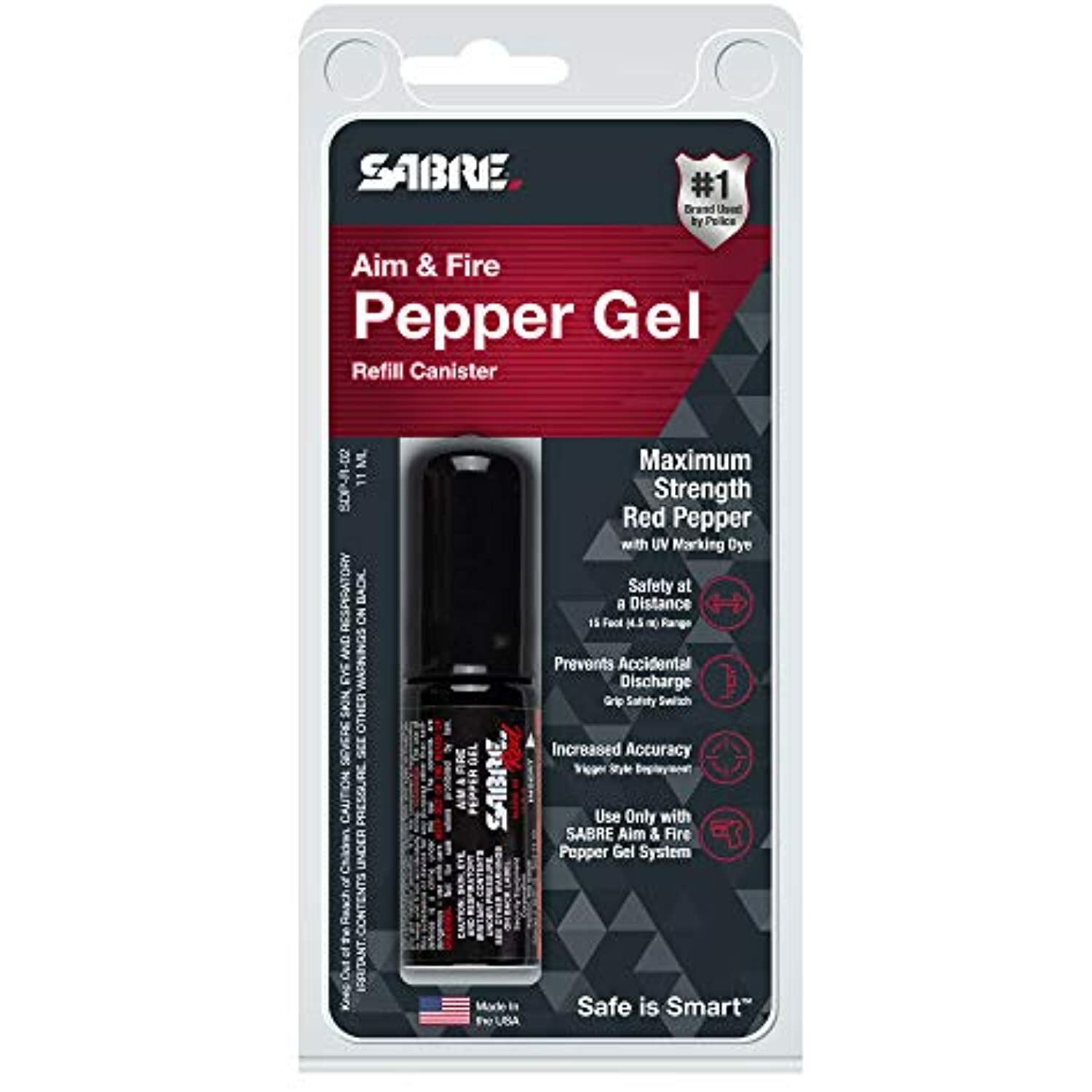 SABRE RED Aim and Fire Pepper Gel Refill Canister – 13 Bursts, 15-Foot Range,