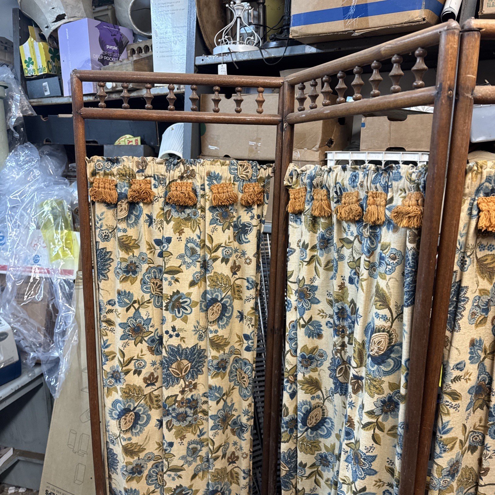 Vtg Bohemian Mid Century Modern Folding 3-Panel Room Divider Screen 65”x48”