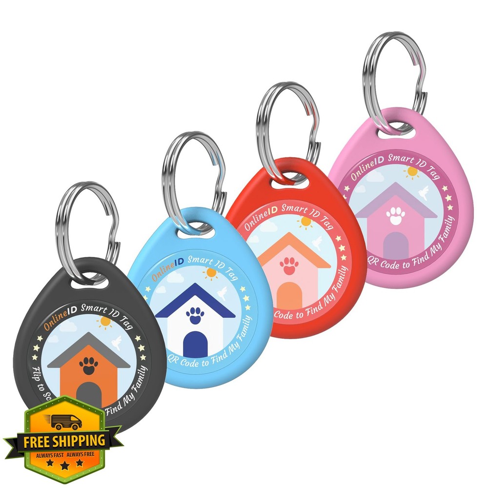 4 Pack Personalized QR Code Dog ID Tags, Editable, L