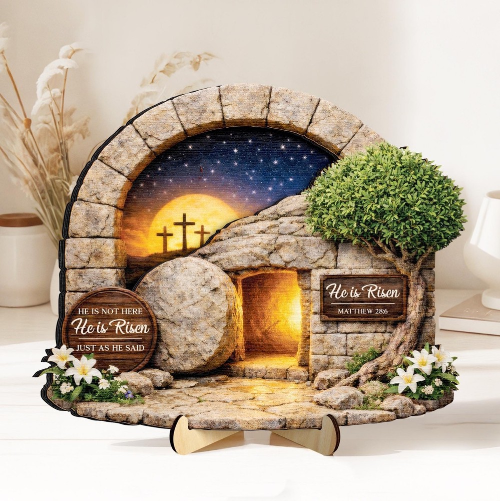 He Is Risen Easter Wooden Frame, Empty Tomb Christian Decor Gift Sign