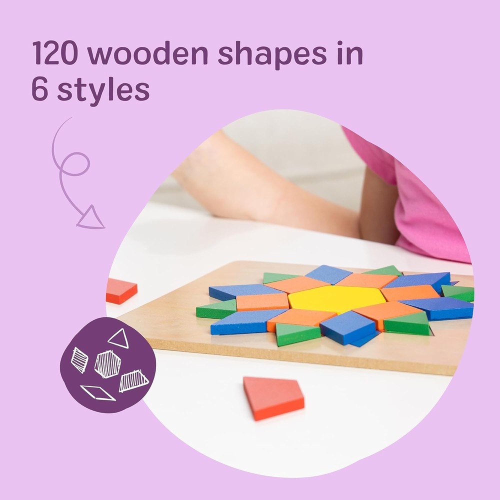 Melissa & Doug Pattern Blocks and Boards with 120 Multi-Colored Wooden Shape Til