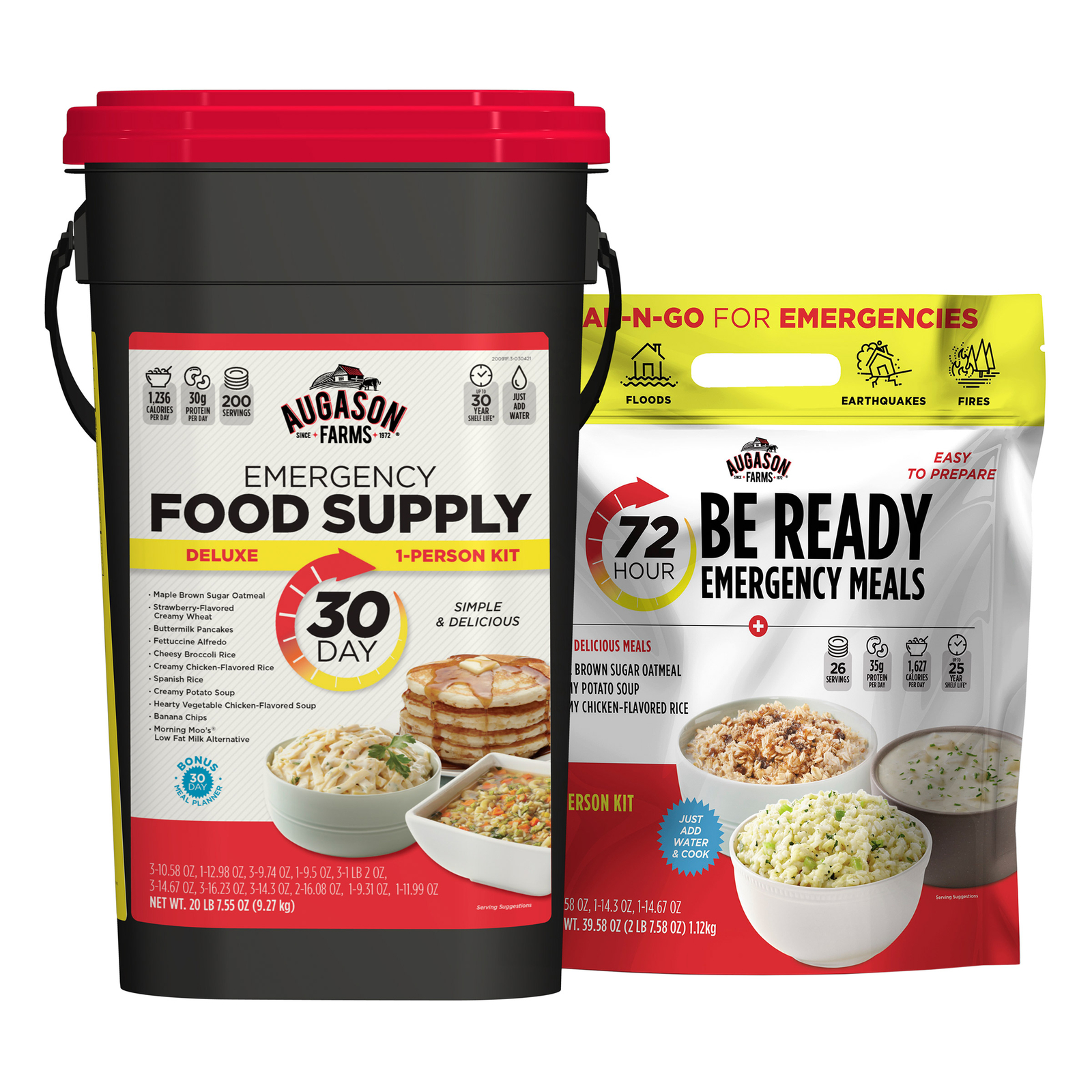 Augason Farms Deluxe 30-Day Emergency Food Supply 5-Gallon & 72-Hour Kit, NEW