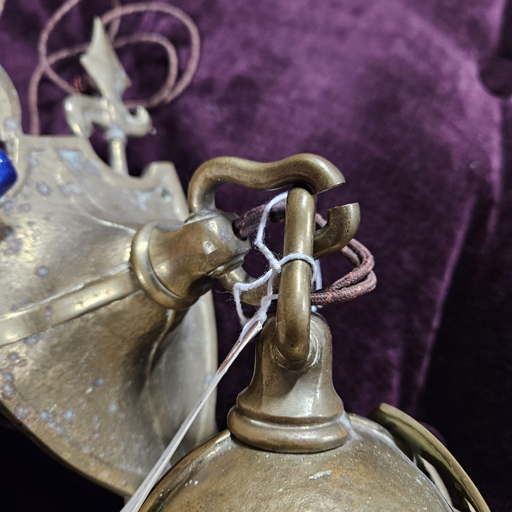 RARE Vintage Lighted Solid Brass Medieval Knight Helmet & Shield Wall Sconce