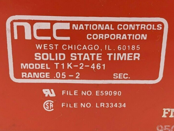 NCC T1K-2-461 Solid State Timer Relay 0.5-2s 120VAC 50/60Hz