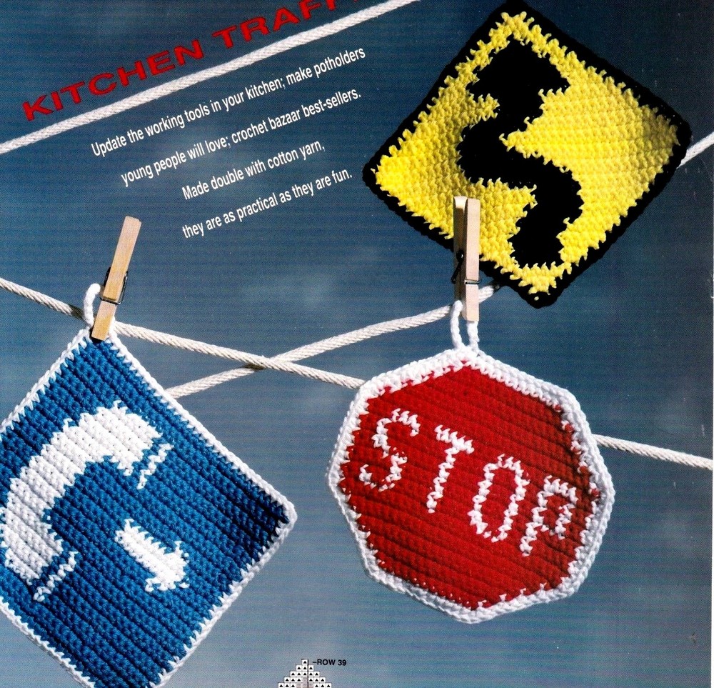 CUTE Kitchen Traffic Potholders/Hot Pad/Crochet Pattern INSTRUCTIONS ONLY