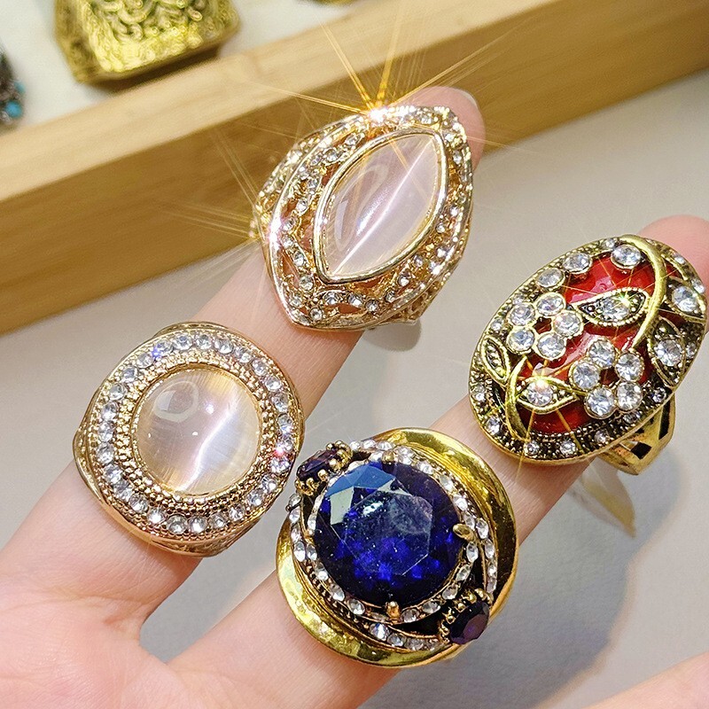 50pcs Lot Wholesale Vintage Crystal Stone Mix Style Metal Jewelry Ring Men Women
