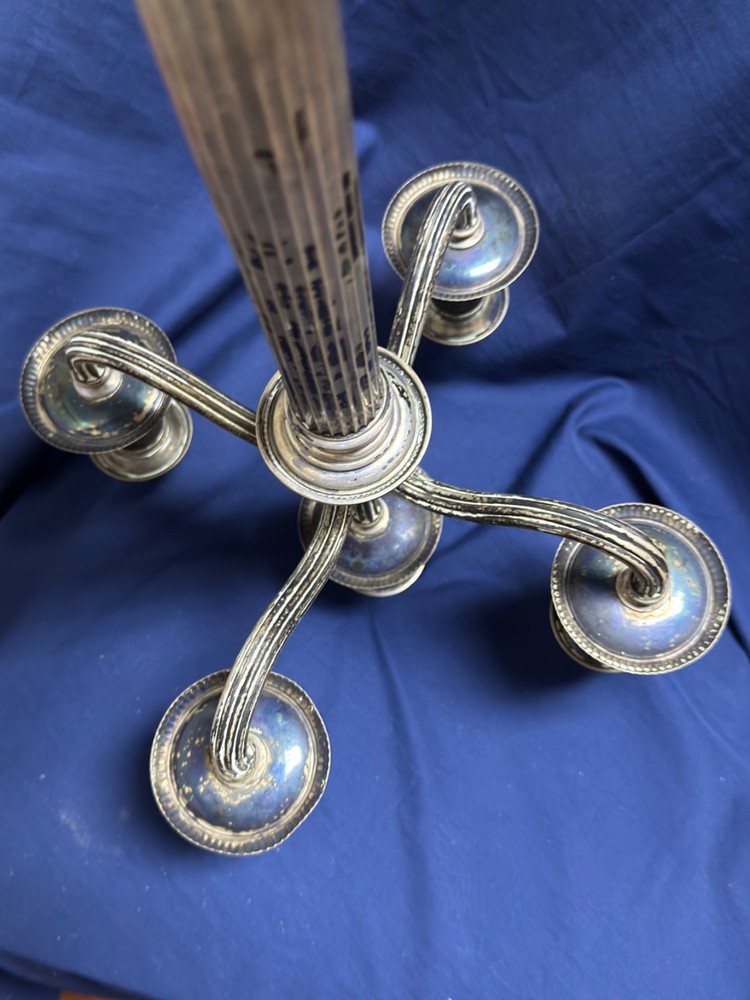 Pair Solid Silver 5-Light Candelabra Neoclassical Column Candlesticks 2.9lb Each
