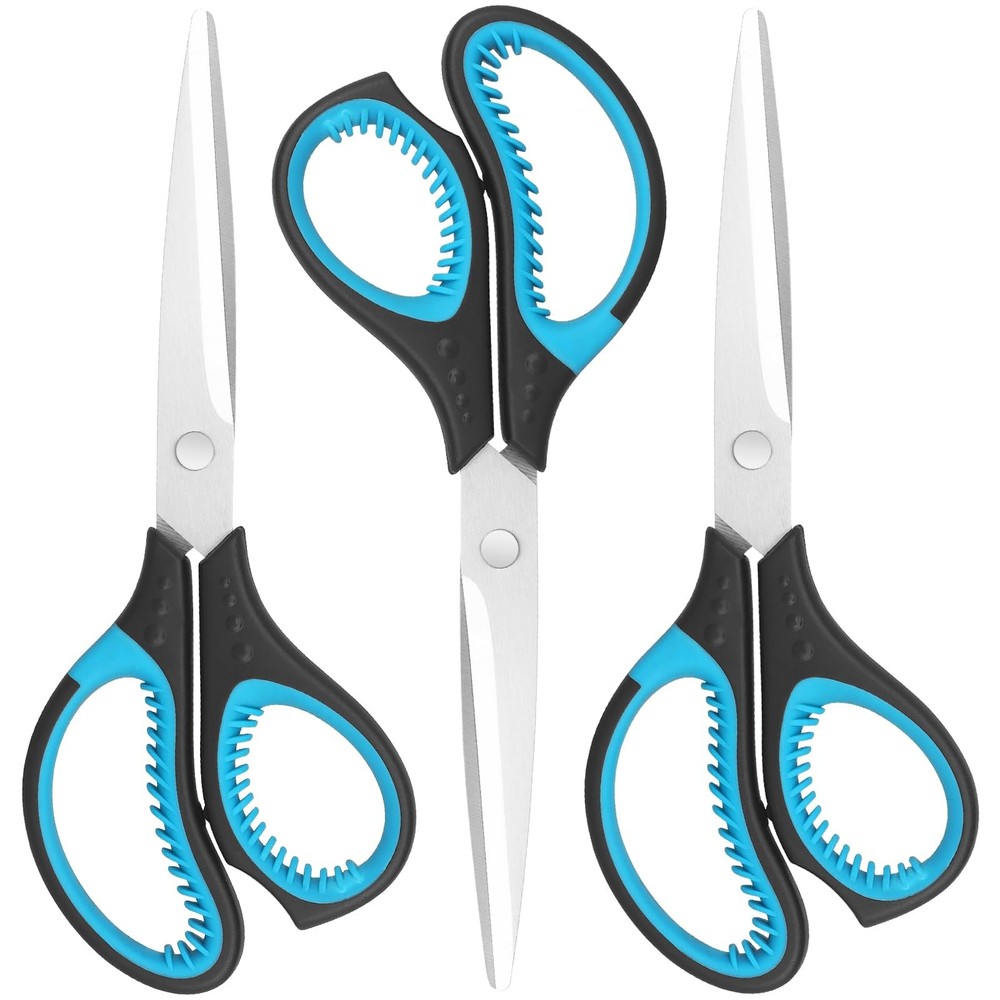 3 PCS 8 Inch Office Scissors Sharp Durable Multi Purpose Comfort Grip Craft