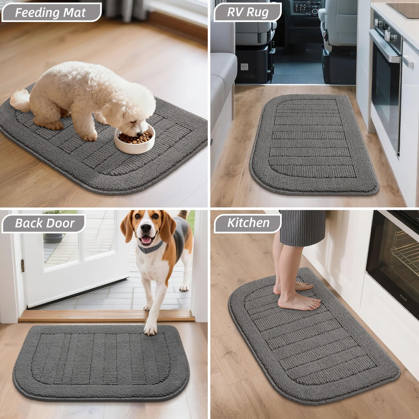 BEQHAUSE 30x18 Inch Kitchen Rug Mat Durable 18"X30" + 18"X30", Grey