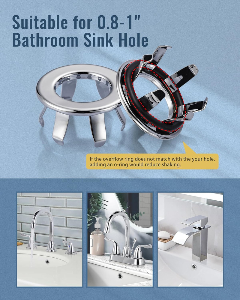 Sink Overflow Ring Chrome: 2 Pack Solid Brass Bathroom Vessel Sink Overflow Cove