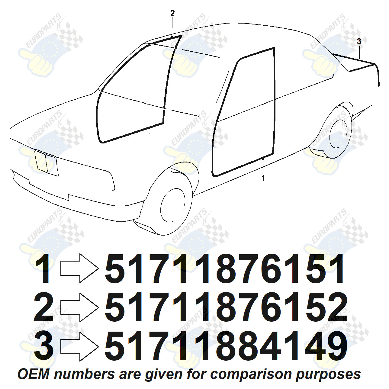 BMW E30 3 Series 2-Door Coupé 3 Piece Rubber Weatherstrip Set for Doors & Trunk