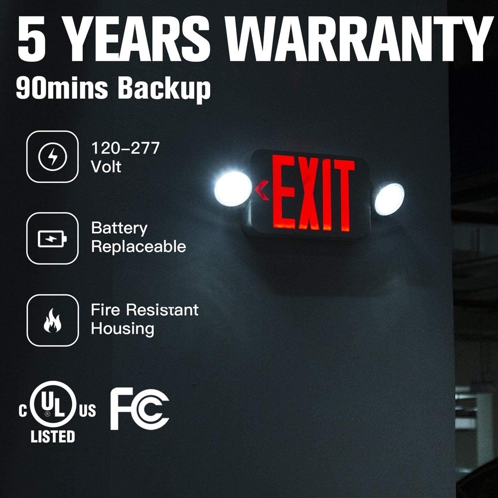 6 Pack LED Exit Sign Emergency Light–Hi Output RED Compact Combo UL 924 Listed