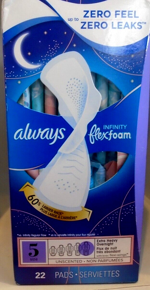 Always Infinity FlexFoam Pads, Size 5, Extra Heavy Overnight Absorbency, 22ct