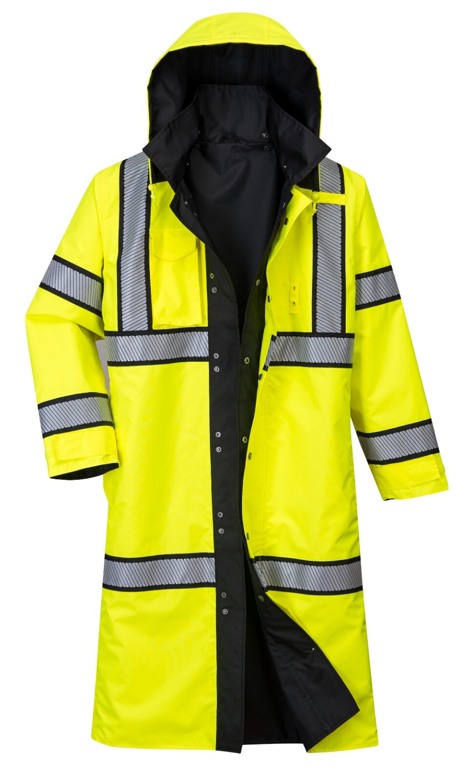 Portwest UH447 Waterproof Hi Vis Reversible Raincoat Long Trench Safety Jacket